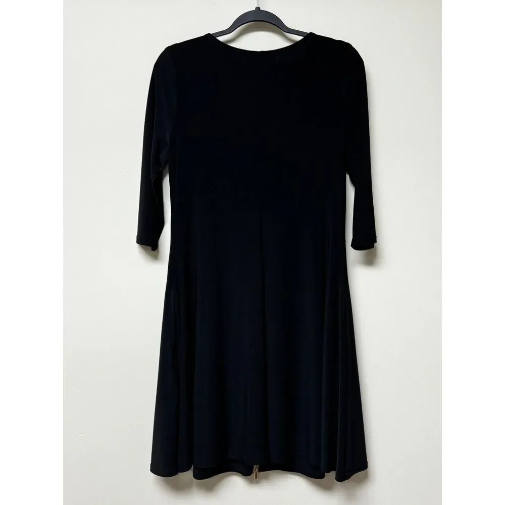 JOSEPH RIBKOFF Black Zip Front Long Sleeve Dress, Sz 10